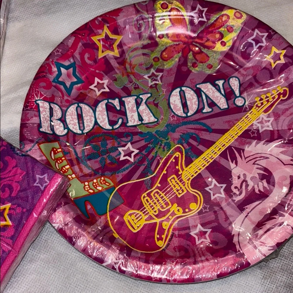 Peace Rock On Party Plates Cups Napkins Pink Blue Disposable Tableware Set New
